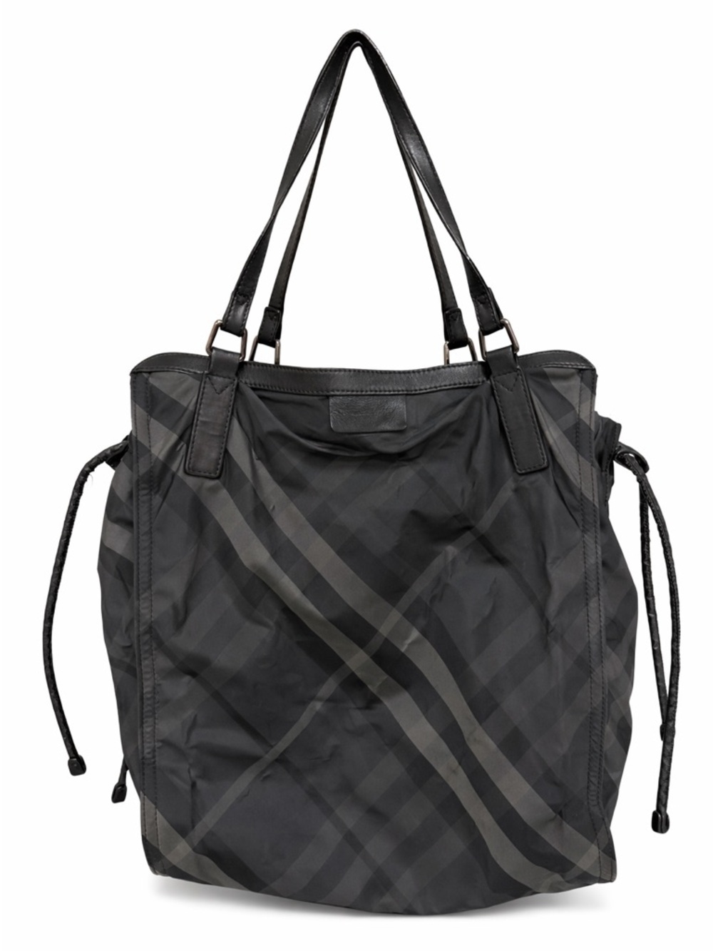 Burberry Black Nova Check Nylon Tote Bag Leather Trim Shoulder Bag Large